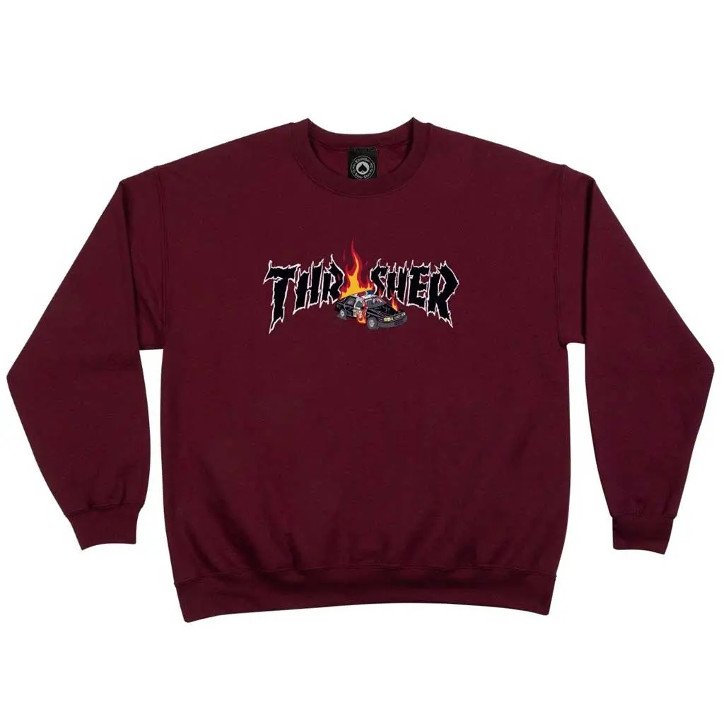 Thrasher Cop Car Cerw Neck - Maroon 1