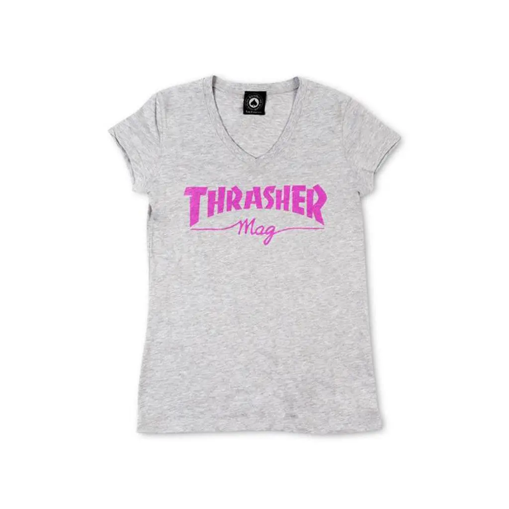 Thrasher Women's Magazine Logo V-Neck S/S - Heather Grey 1