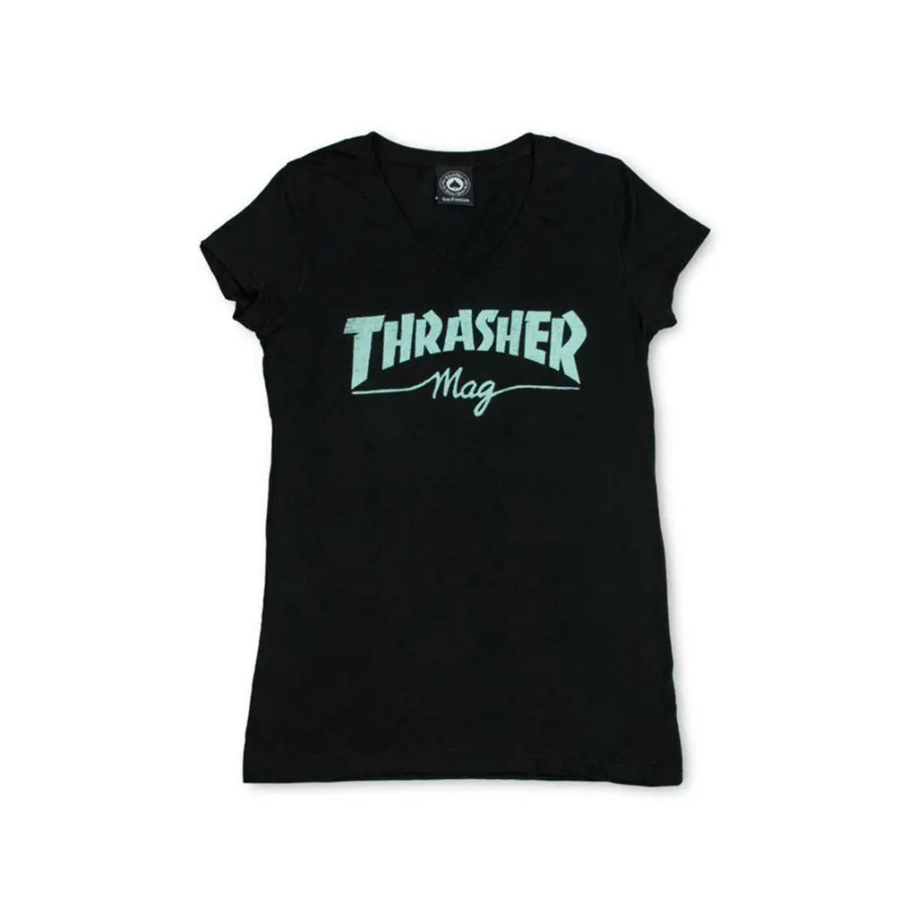Thrasher Women's Magazine Logo V-Neck S/S - Black 1