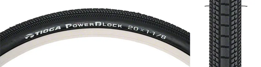 Tioga Powerblock Tire - 20 X 1-1/8, Clincher, Wire, Black, 60Tpi 1