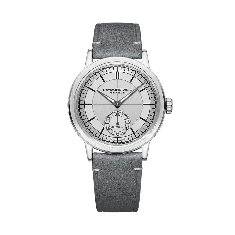 Millesime Men's Automatic Small Seconds Sector Dial 39.5Mm - Silver On Leather Strap 1