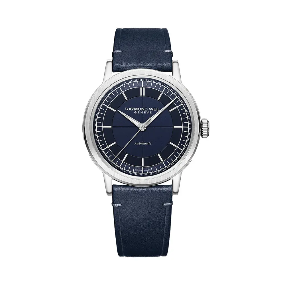 Millesime Men's Automatic Sector Dial 39.5Mm - Blue On Leather Strap 1