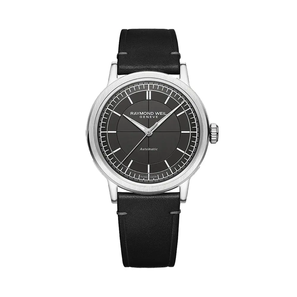 Millesime Men's Automatic Sector Dial 39.5Mm - Grey On Leather Strap 1