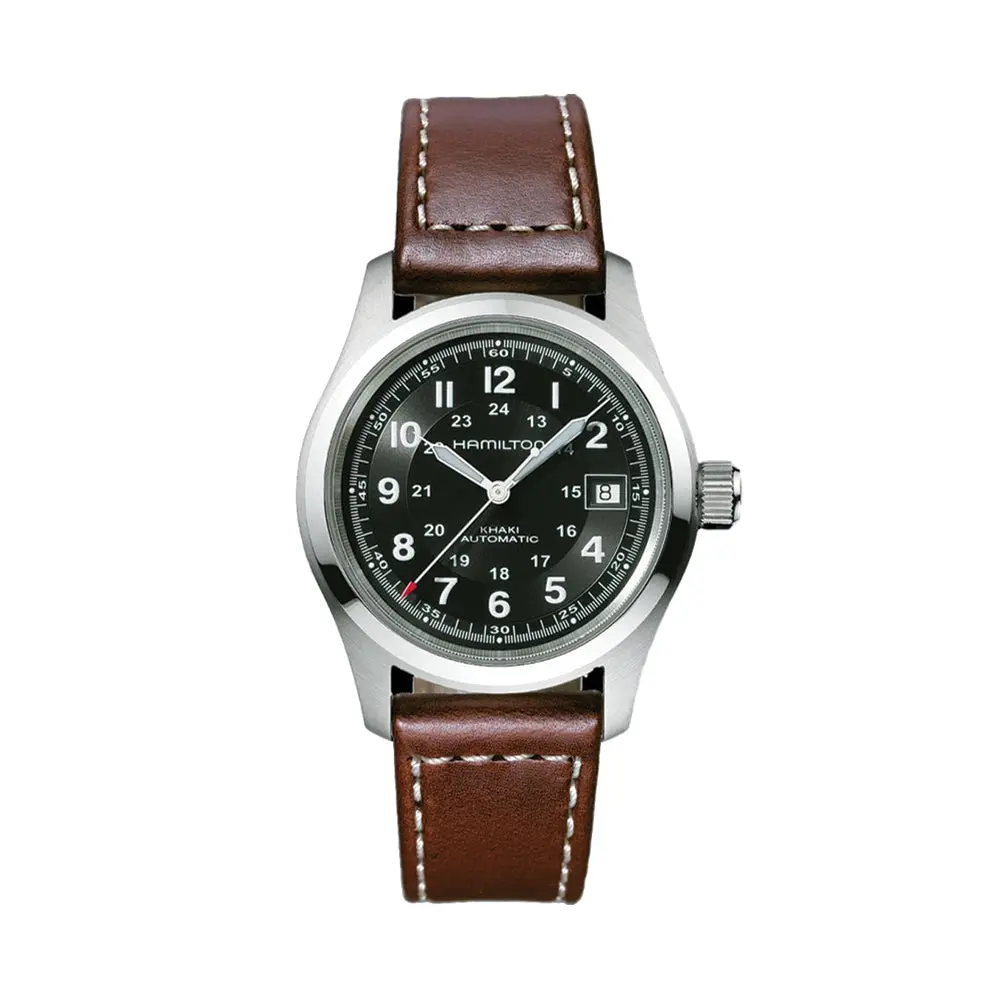 Khaki Field Auto 38Mm - Black On Leather Strap 1