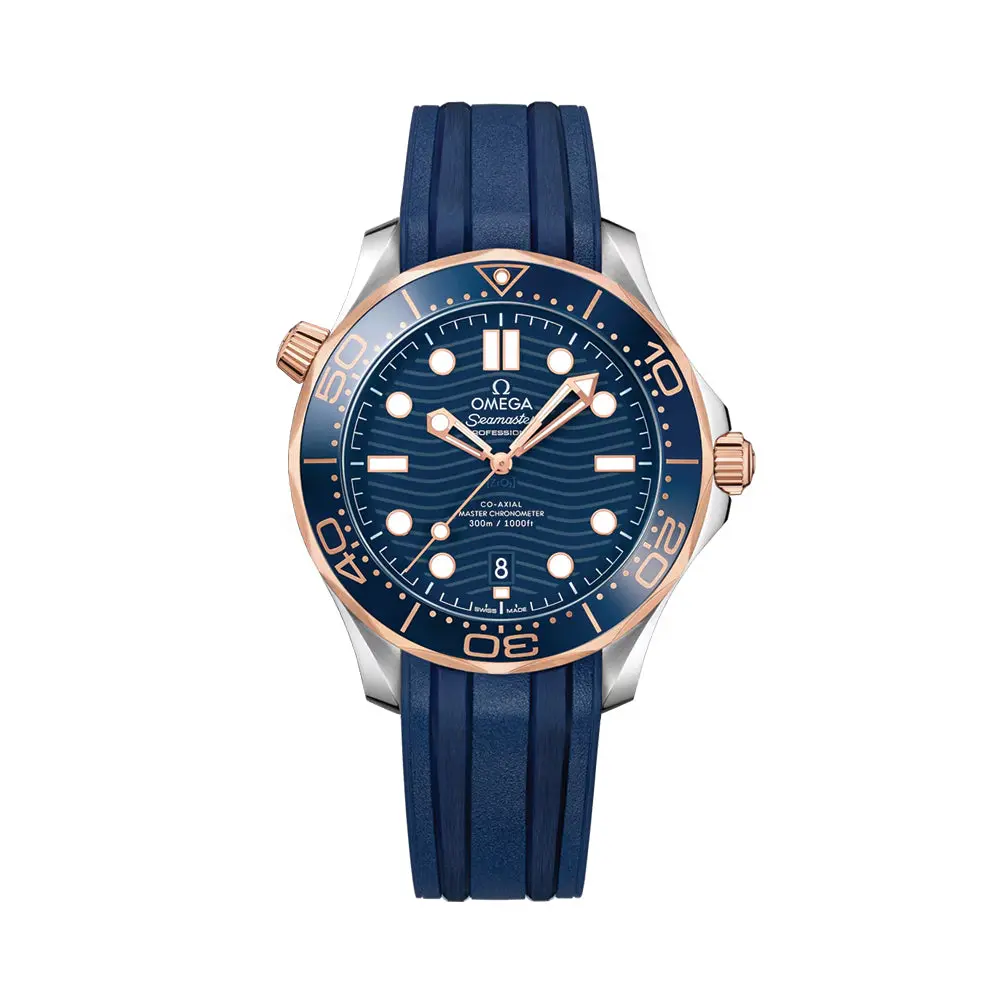 Seamaster Diver 300M Steel And Sedna™ Gold 42Mm - Blue On Rubber Strap 1
