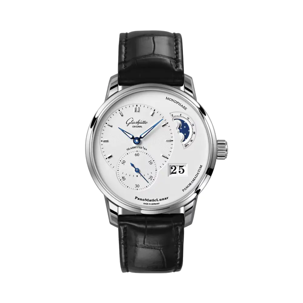 Panomaticlunar 40Mm - Silver On Leather Strap 1