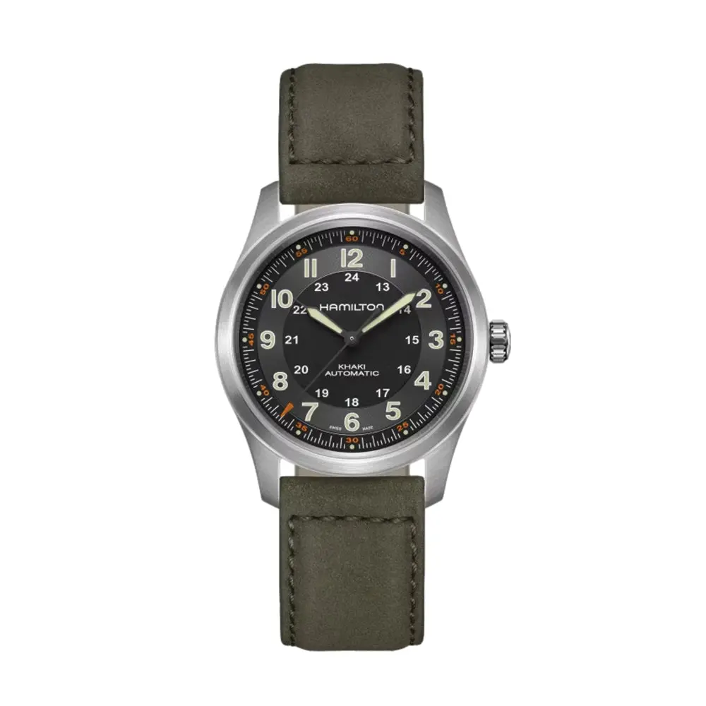 Khaki Field Titanium Auto 38Mm - Black On Leather Strap 1