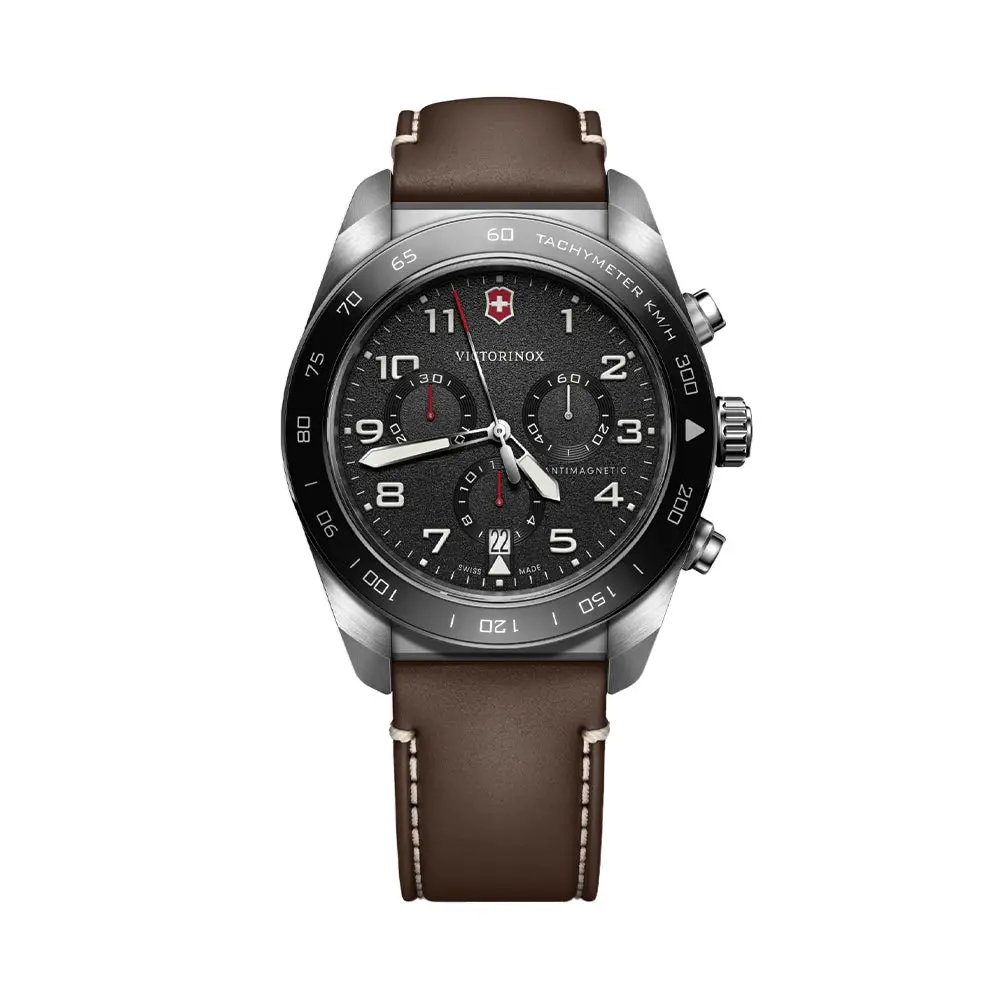 Swiss Army Chrono Quartz 42Mm - Black On Brown Leather Strap 1