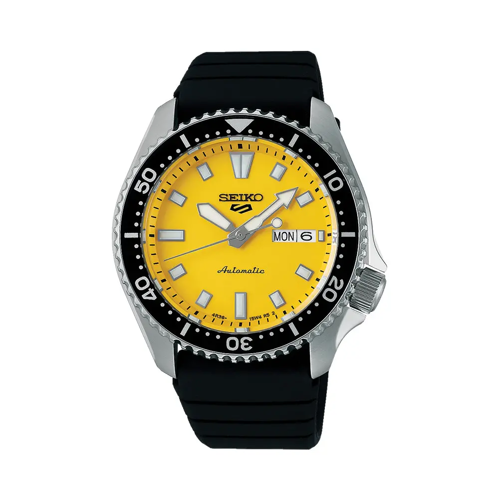 Srpl87 Seiko 5 Skx 42.5Mm - Yellow On Rubber Strap 1