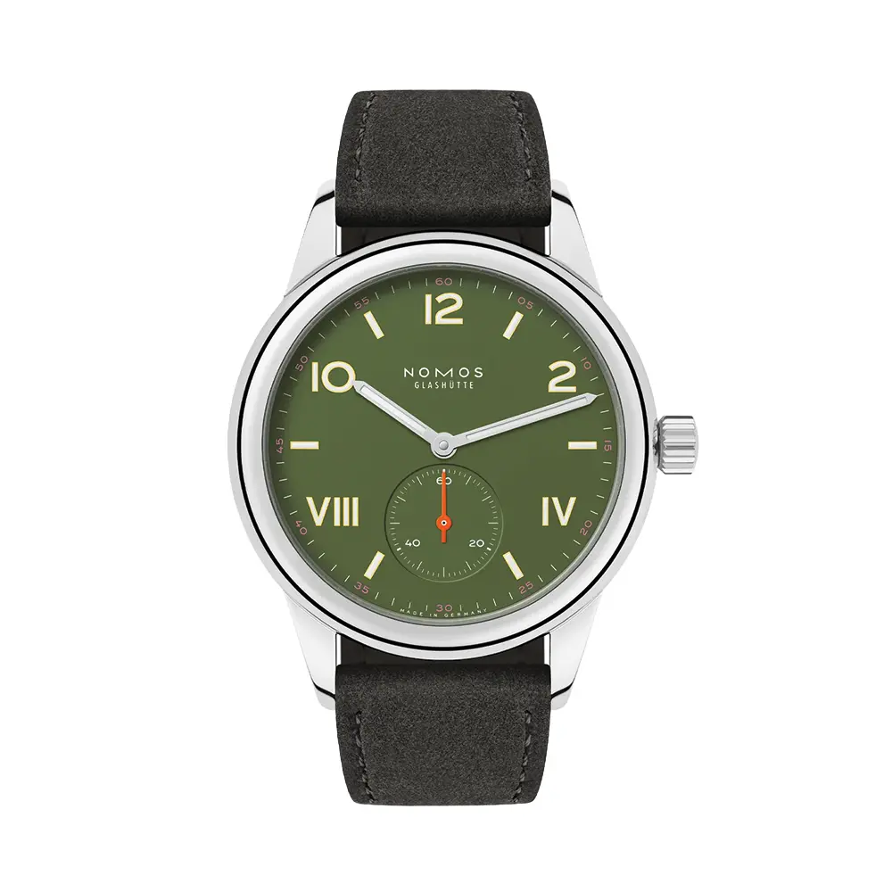 Club Campus Glass Back 36Mm - Olive On Leather Strap 1