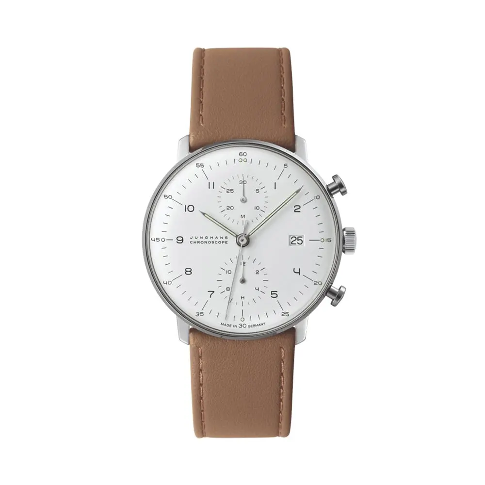 Max Bill Chronoscope 40Mm - Silver On Leather Strap 1