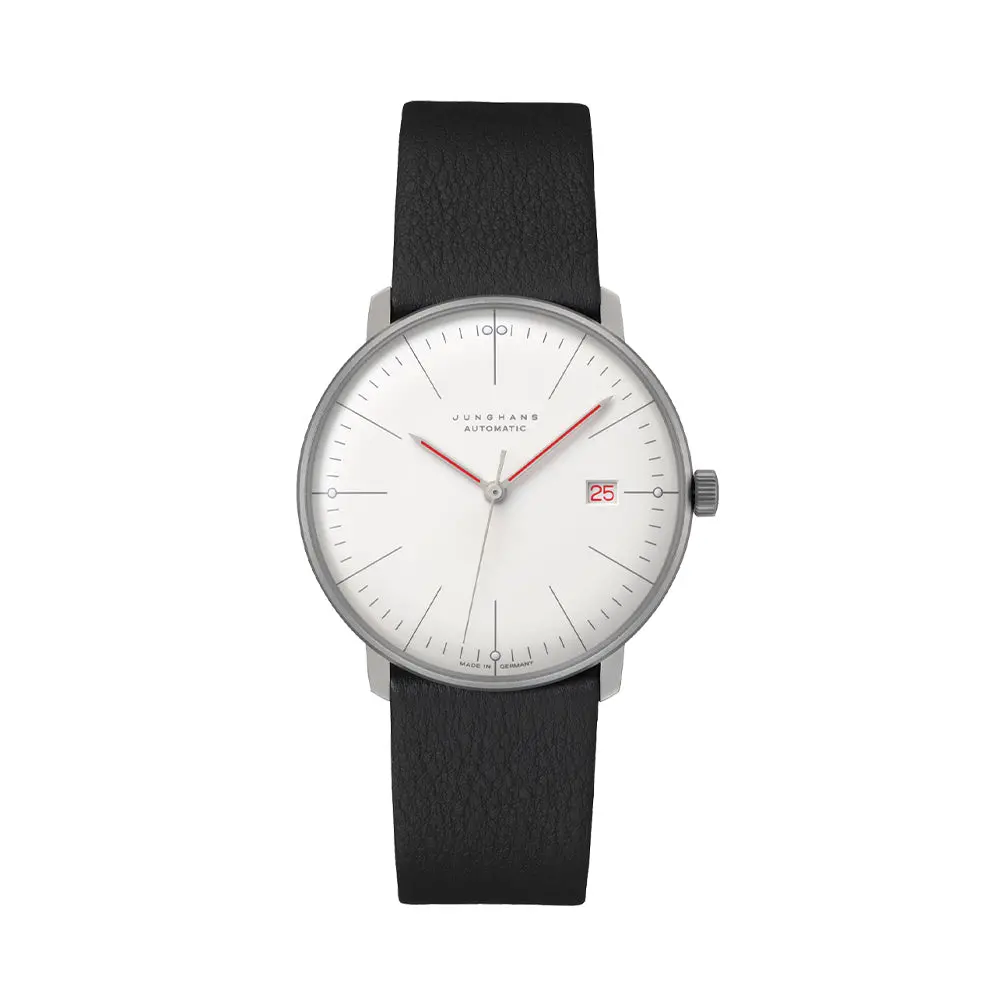 Max Bill Automatic Bauhaus 38Mm - White On Leather Strap 1