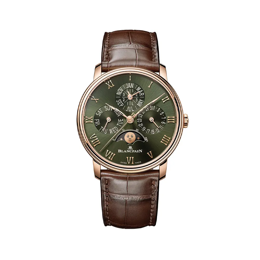 Villeret Perpetual Calendar Red Gold 40.3Mm - Green On Leather Strap 1