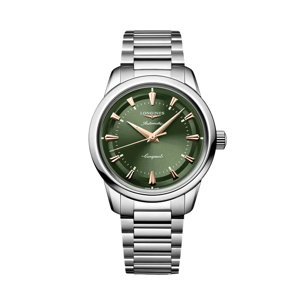 Conquest Heritage 38Mm - Green On Bracelet 1