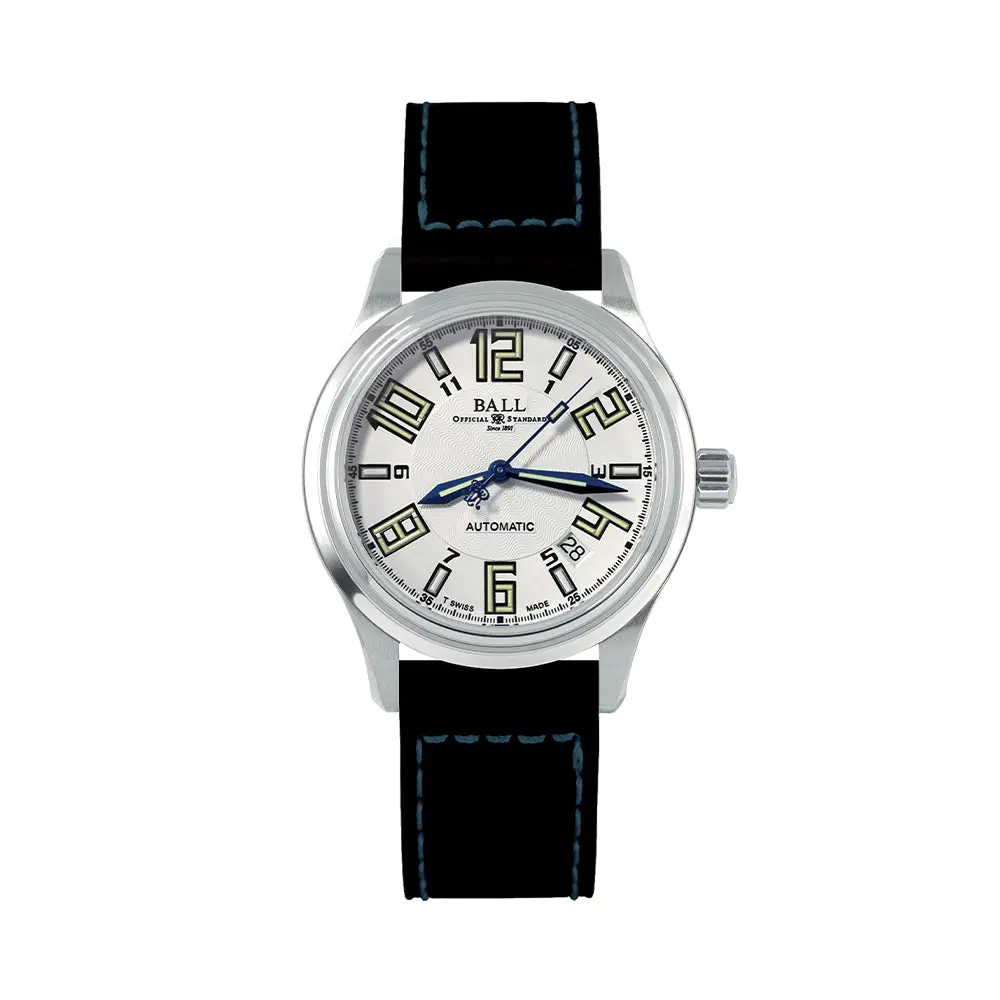 Trainmaster Arabic 38Mm - White On Leather Strap 1