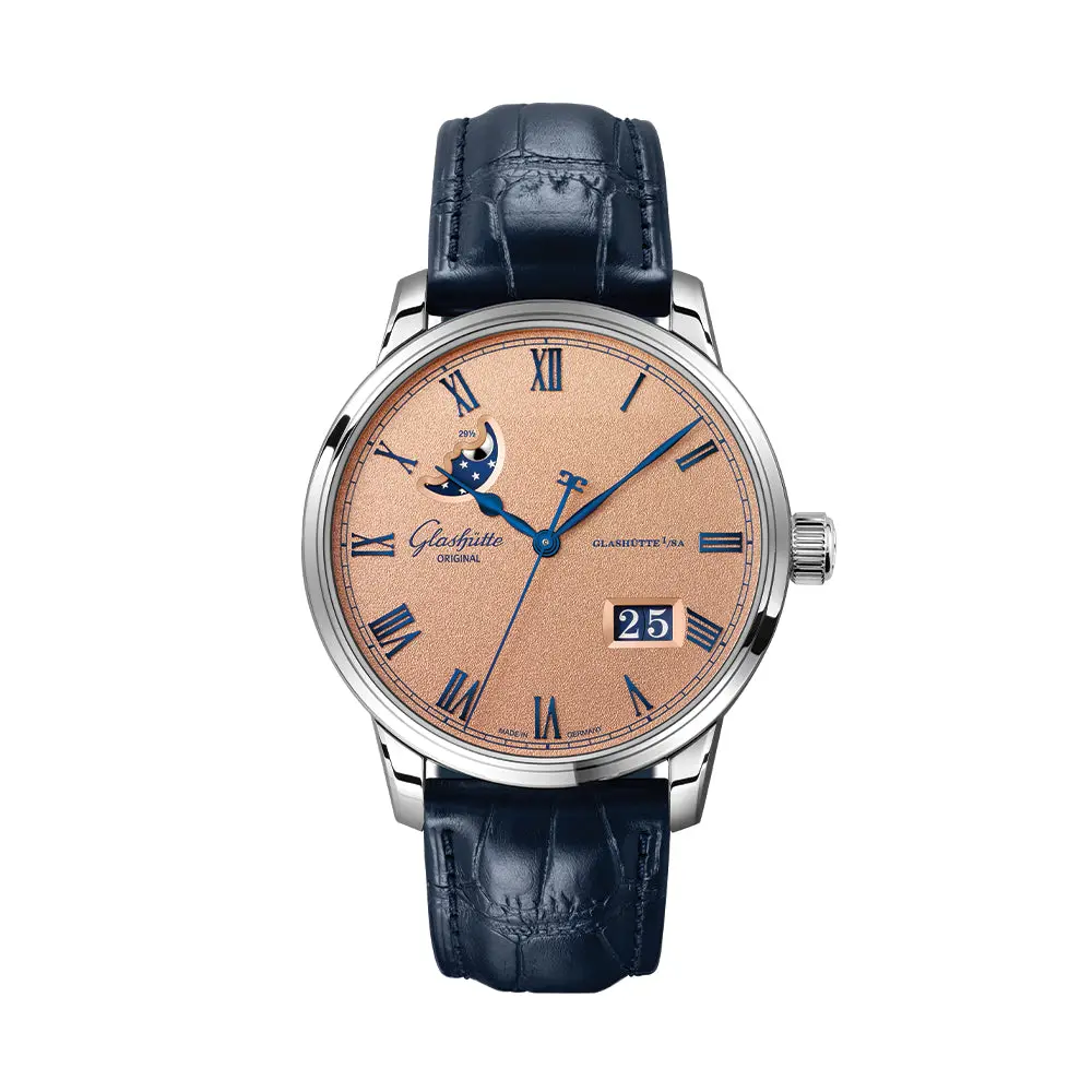 Senator Excellence Panorama Date Moon Phase 40Mm - Rosé Opaline On Leather Strap 1
