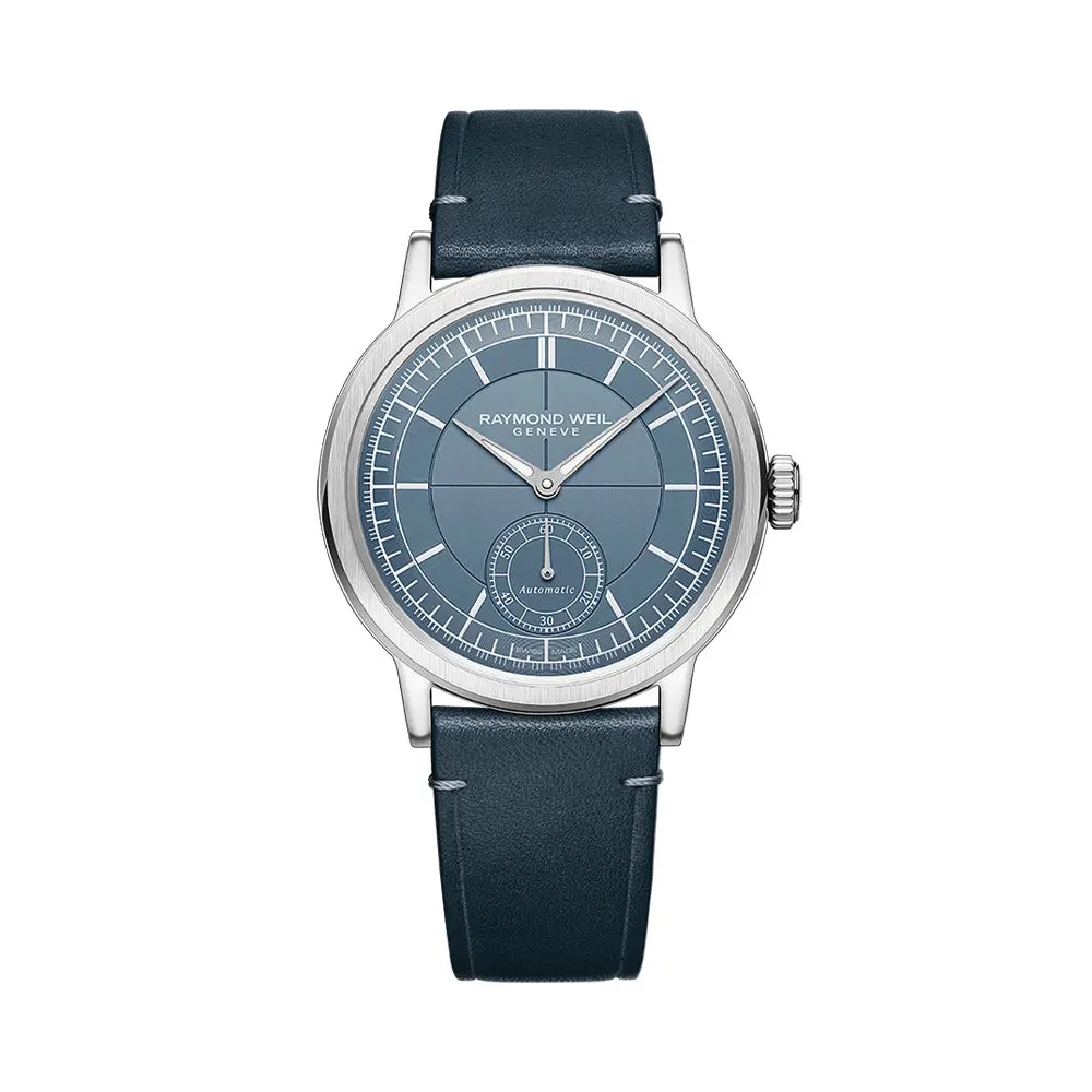Millesime Men's Automatic Small Seconds Sector Dial 39.5Mm - Blue On Leather Strap 1