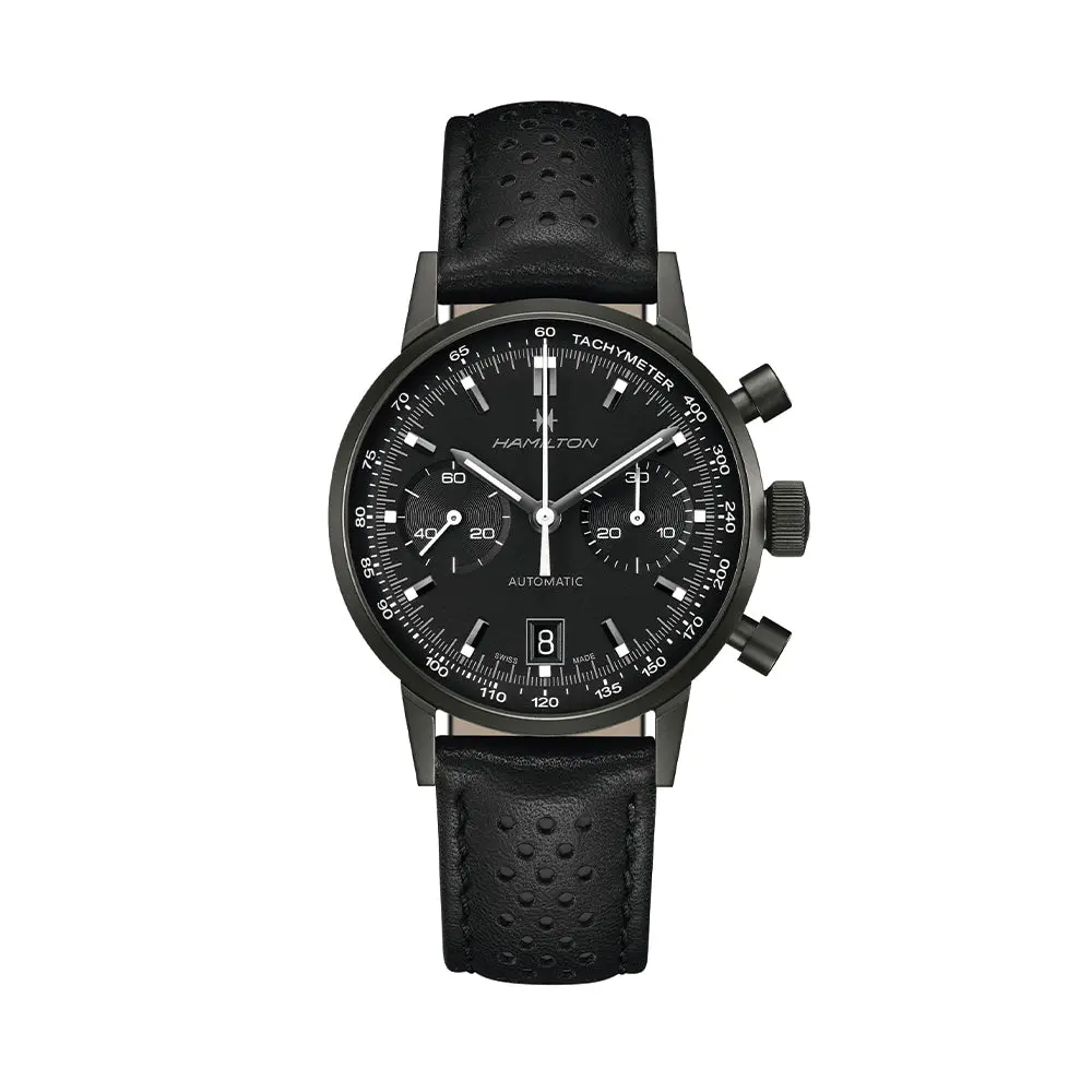 American Classic Intra-Matic Auto Chrono Pvd 40Mm - Black On Leather Strap 1
