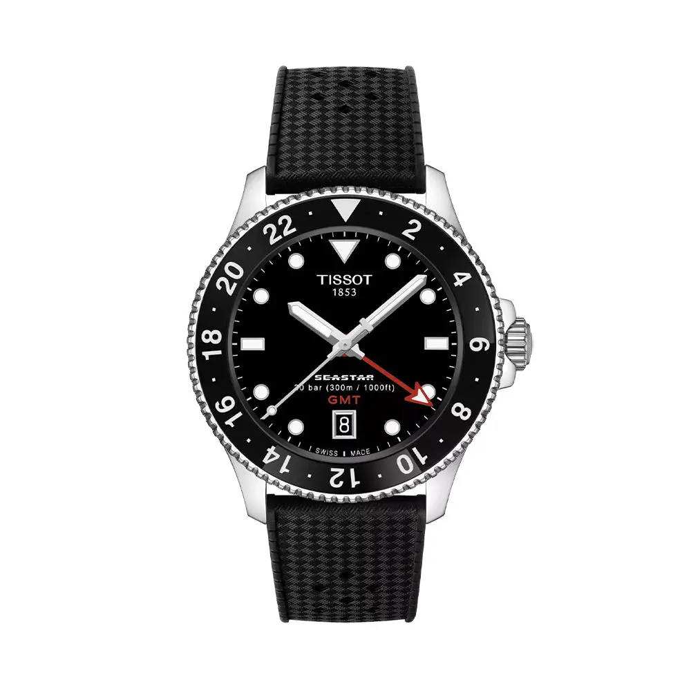 Seastar 1000 Gmt Quartz 40Mm - Black On Rubber Strap 1