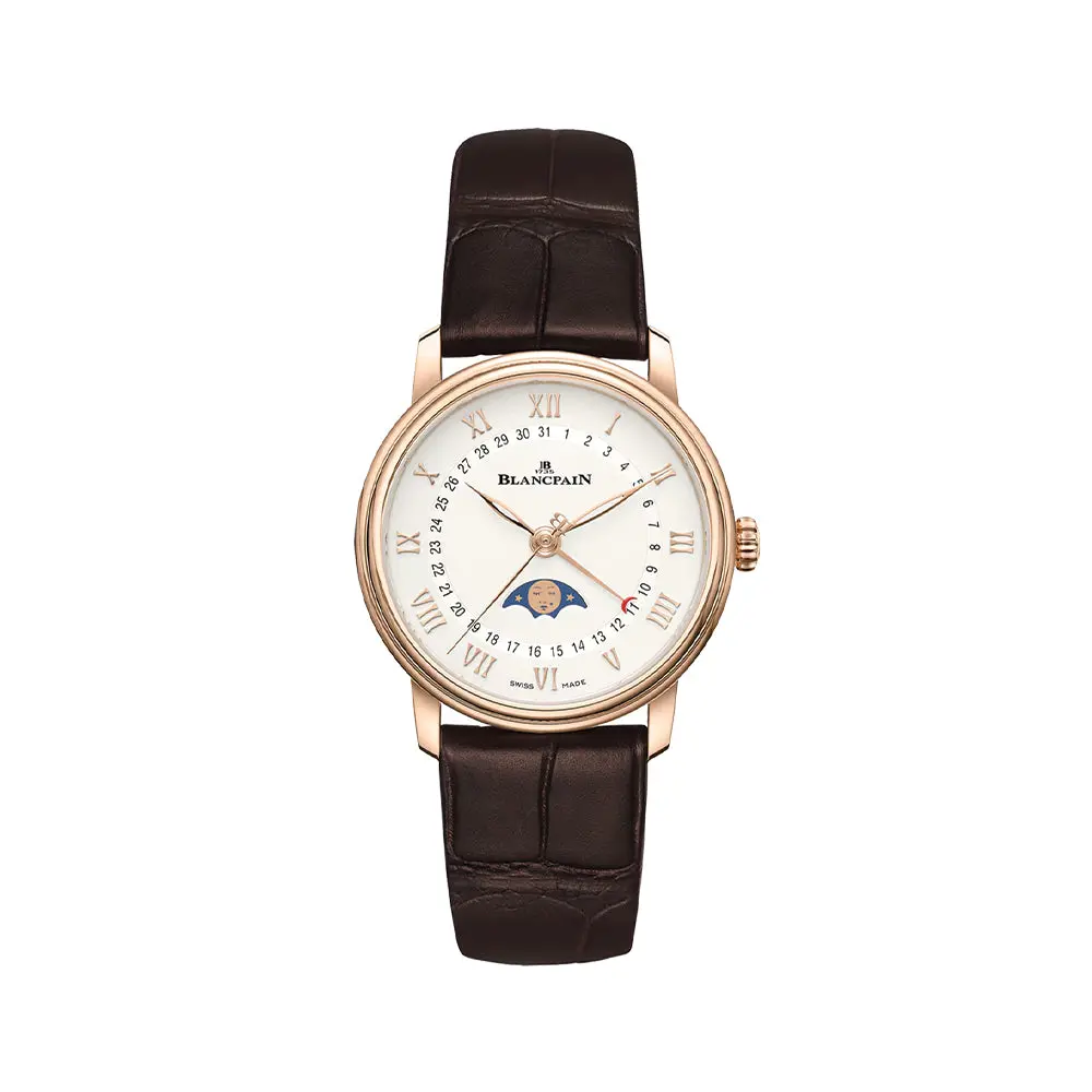 Villeret Calendar Moonphase Red Gold 33.2Mm - White On Leather Strap 1