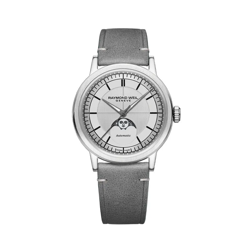 Millesime Automatic Moonphase 39.5Mm - Silver On Leather Strap 1