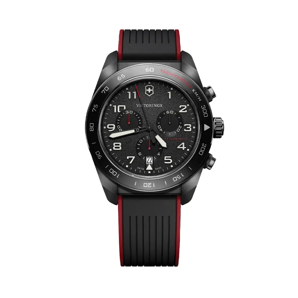 Swiss Army Chrono Quartz 42Mm - Black On Black And Red Rubber Strap 1