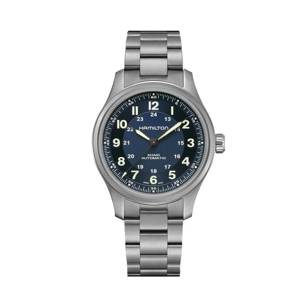 Khaki Field Titanium Auto 42Mm - Blue On Bracelet 1