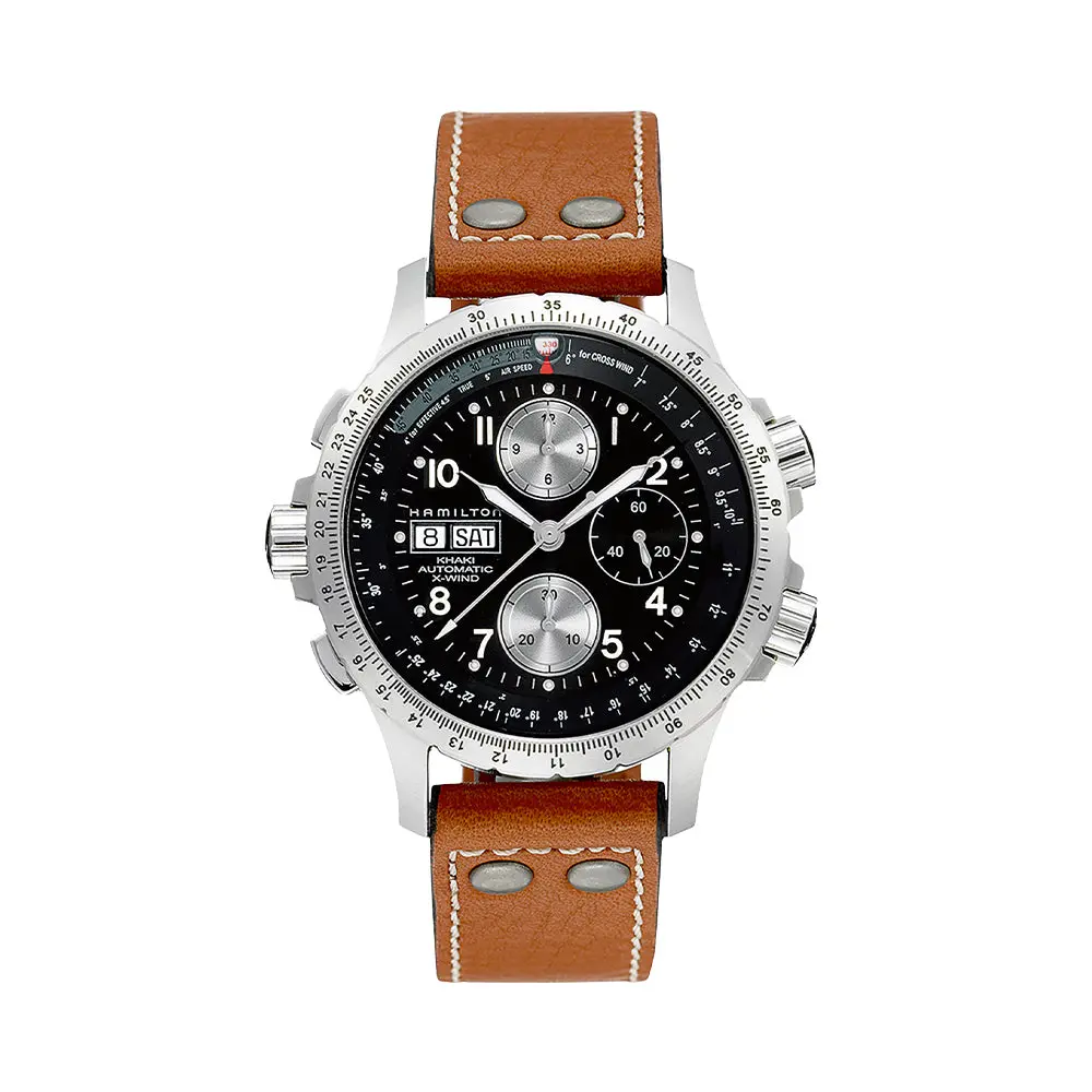 Khaki Aviation X-Wind Auto Chrono 44Mm - Black On Leather Strap 1