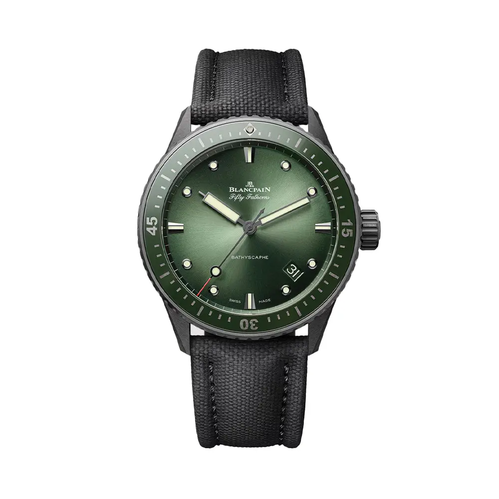 Fifty Fathoms Bathyscaphe Ceramic 43.6Mm - Green On Sail-Canvas Fabric Strap 1