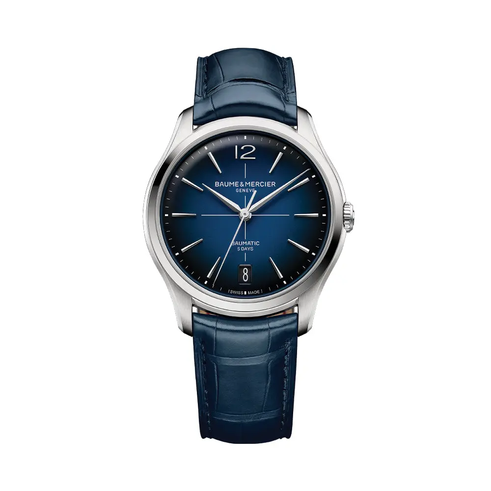 Clifton Round Baumatic 39Mm - Blue On Leather Strap 1