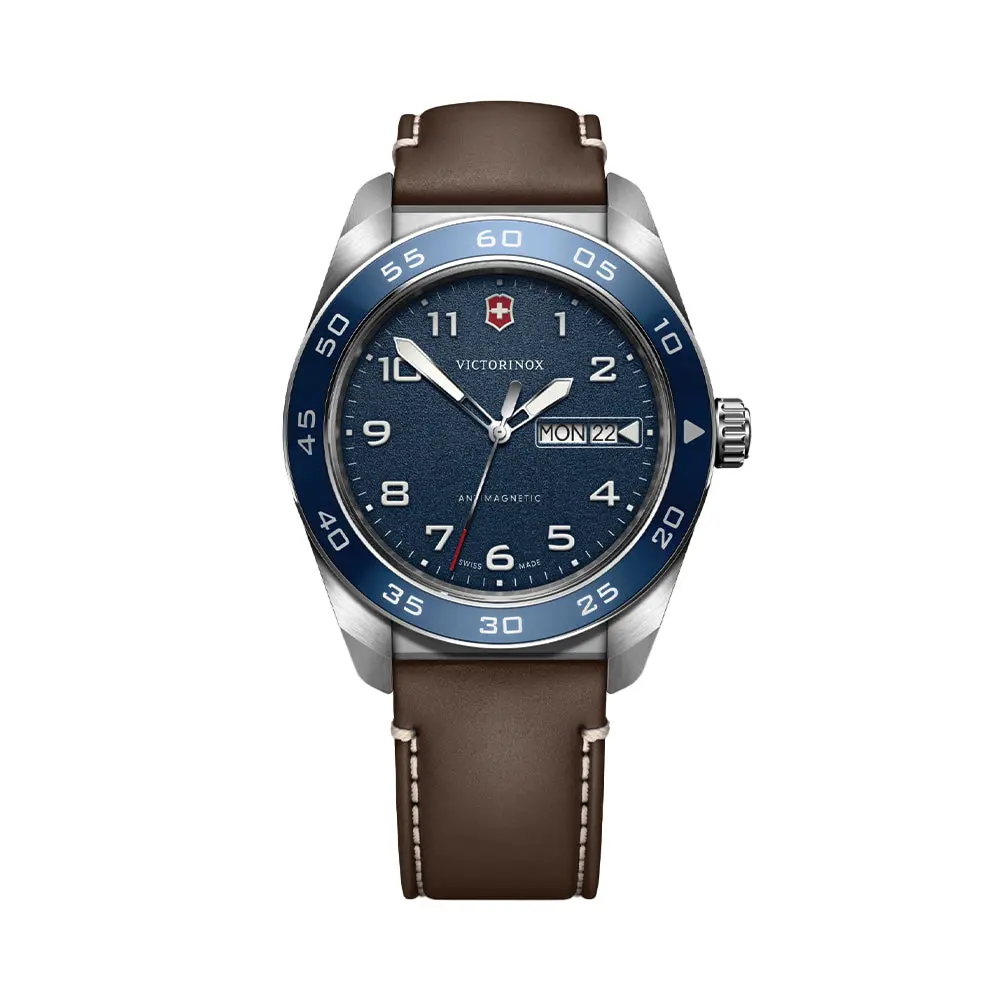 Swiss Army Quartz 42Mm - Blue On Brown Leather Strap 1