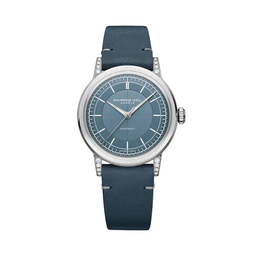 Millesime Automatic Central Seconds Diamonds 35Mm - Blue On Leather Strap 1