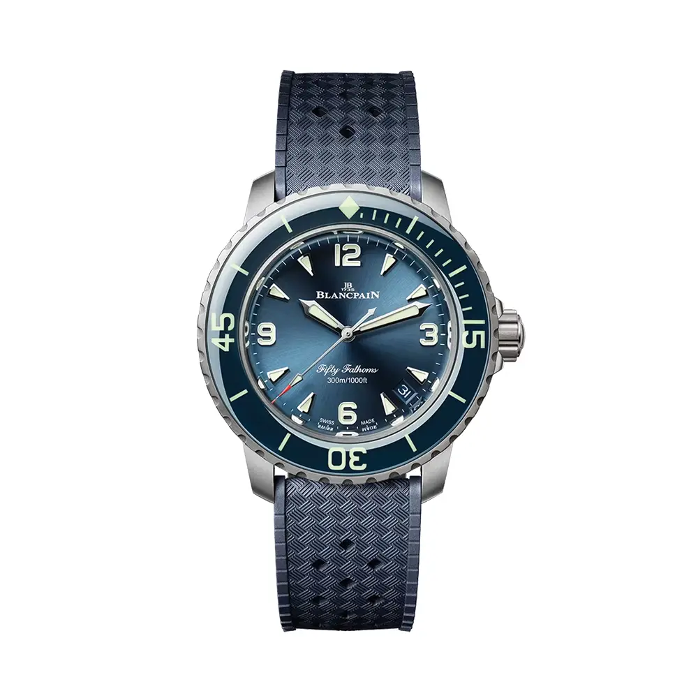Fifty Fathoms Brushed Titanium 38.2Mm - Blue On Rubber Strap 1
