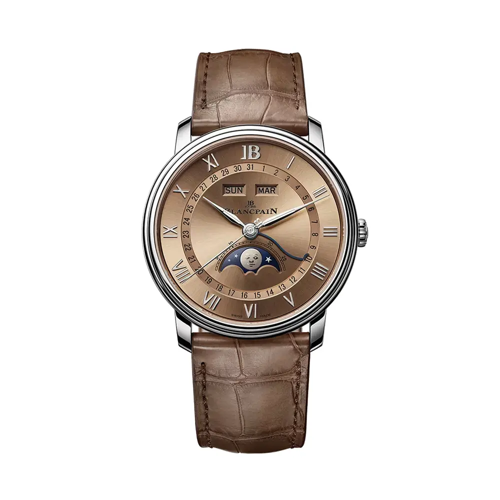 Villeret Quantième Complet 40.2Mm - Brown Gold On Leather Strap 1