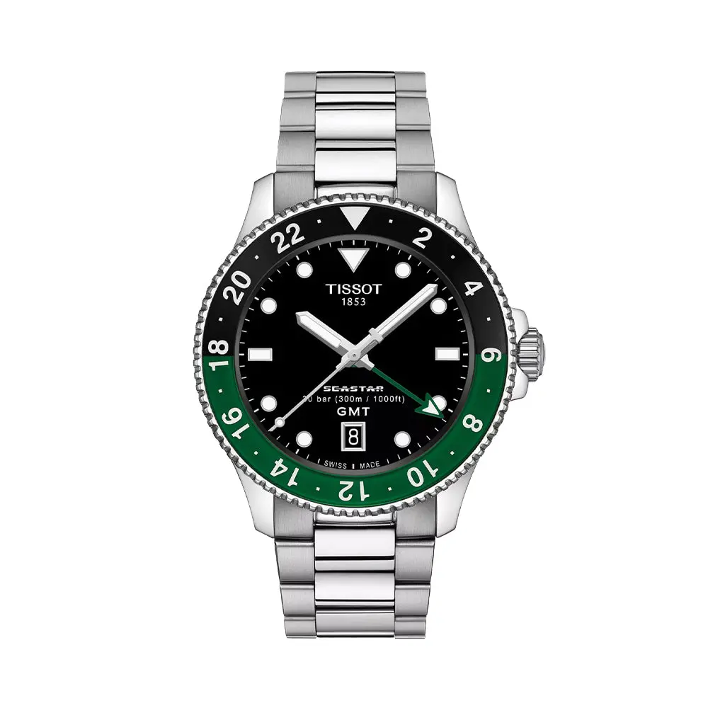Seastar 1000 Gmt Quartz 40Mm - Black W/ Green/Black Bezel On Bracelet 1
