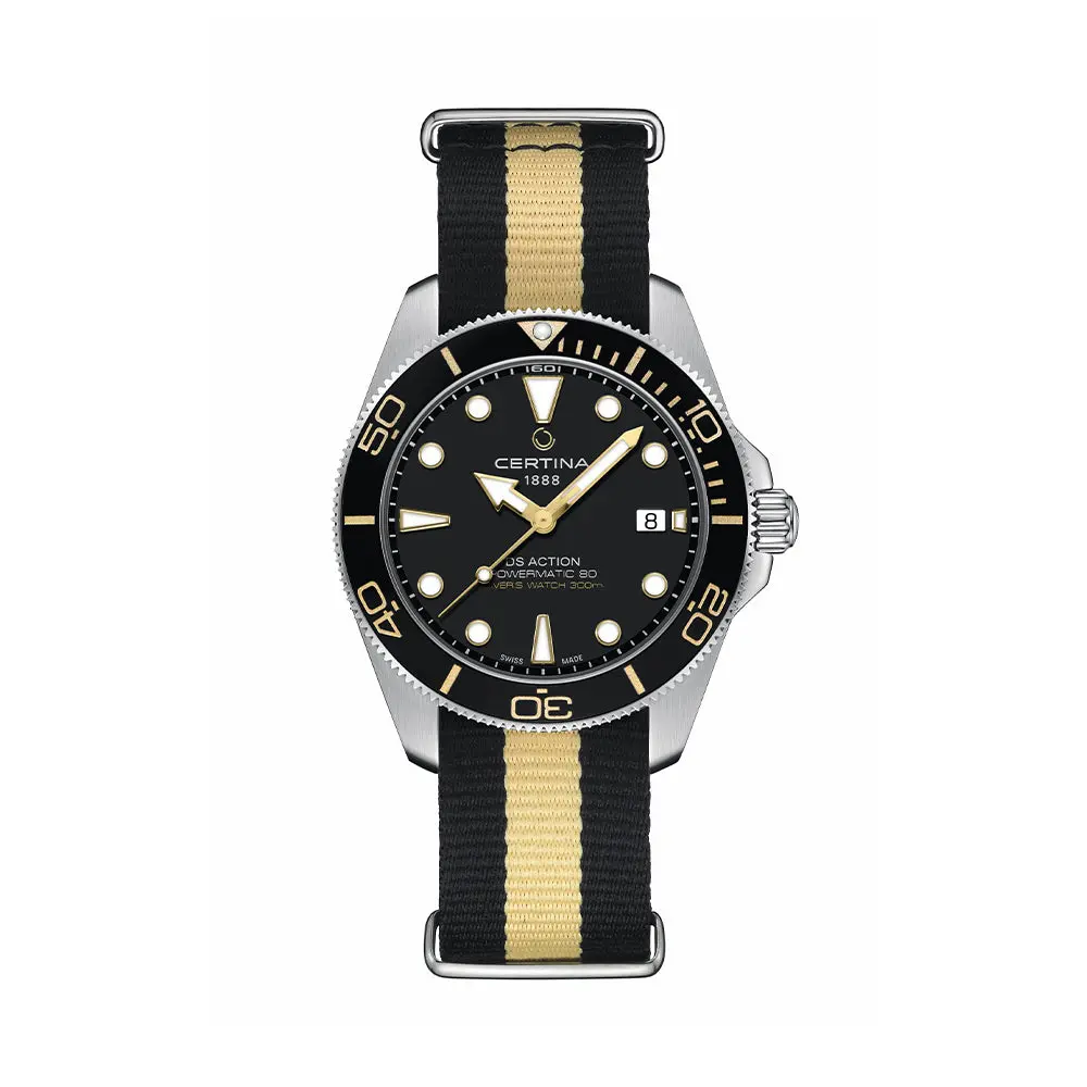 Ds Action Diver "New Ds Concept Extreme Shock Resistance" 40.5Mm - Black On One-Piece Textile Strap 1