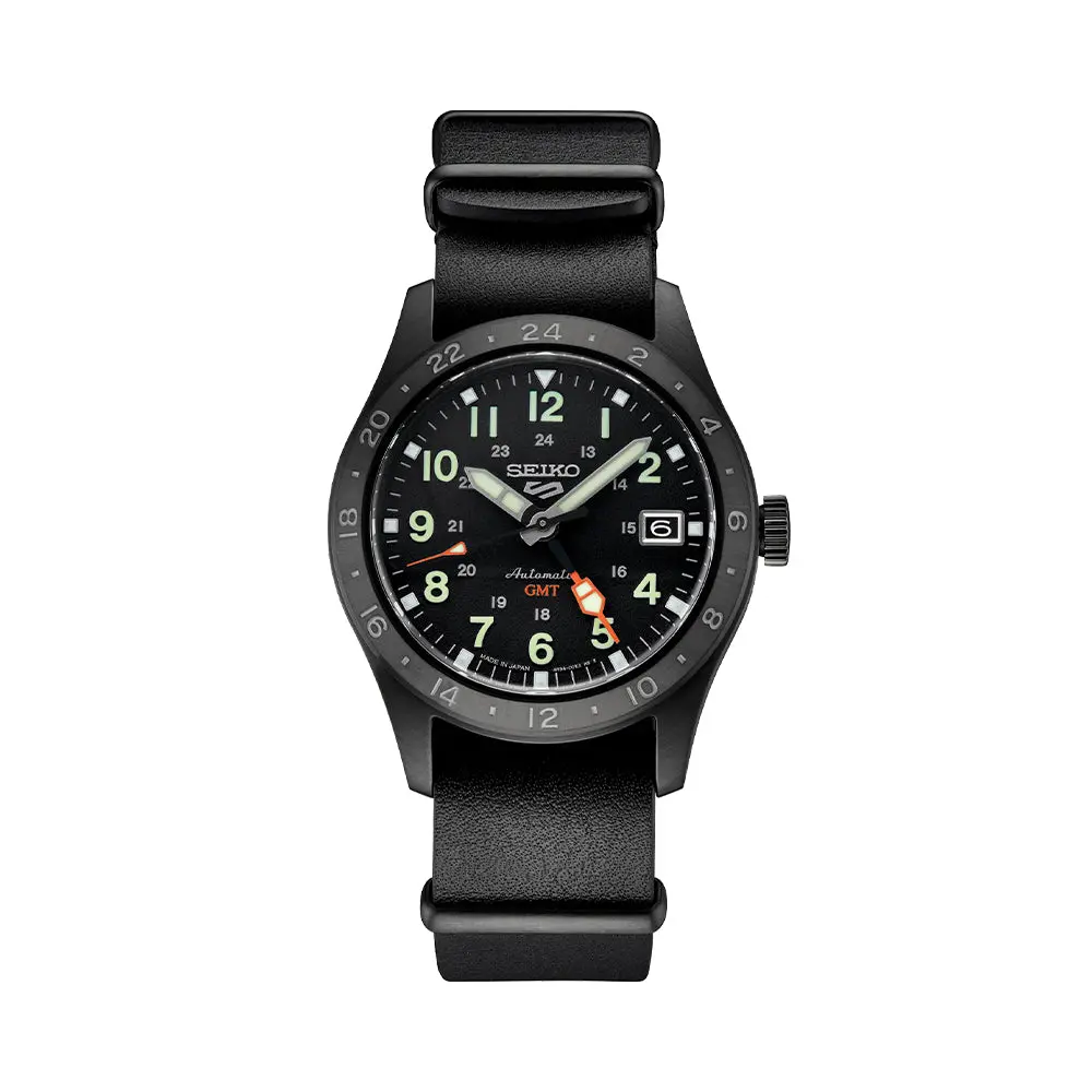 Ssk025 5 Sports Field Gmt 39.4Mm - Black On Leather Strap 1