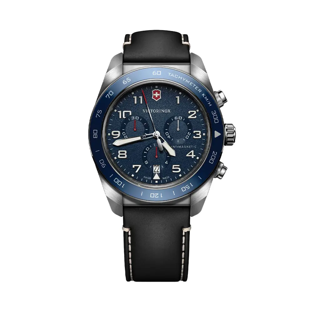 Swiss Army Chrono Quartz 42Mm - Blue On Black Leather Strap 1