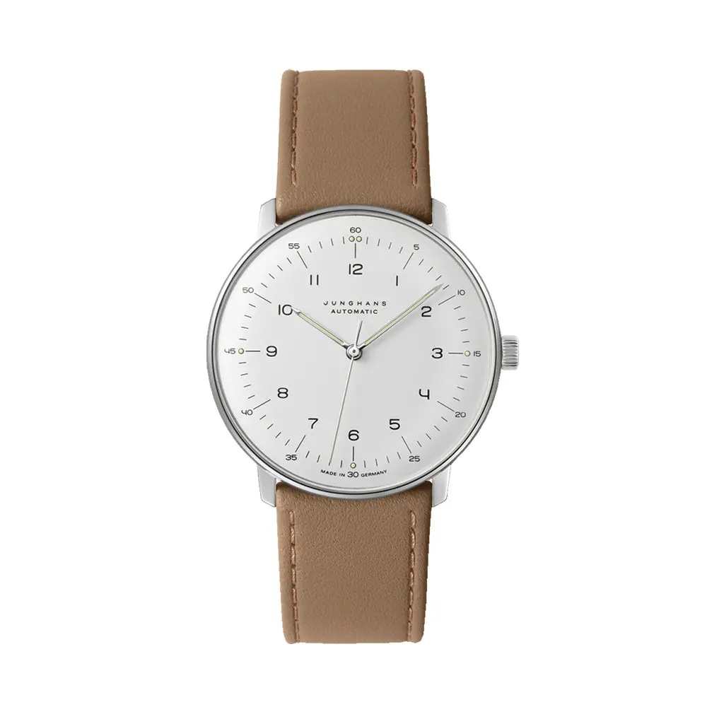 Max Bill Automatic 38Mm - White On Leather Strap 1