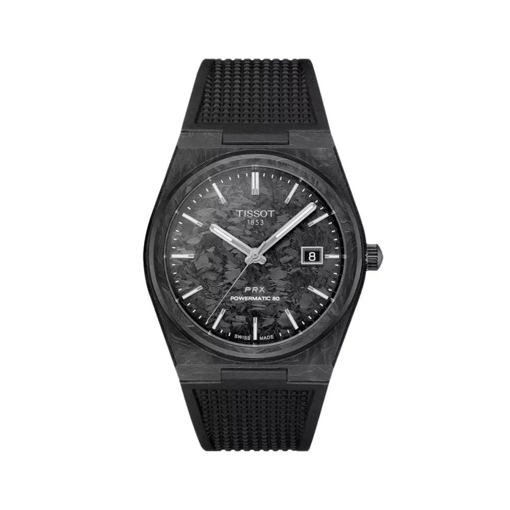 Prx Carbon Powermatic 80 40Mm - Black On Rubber Strap 1
