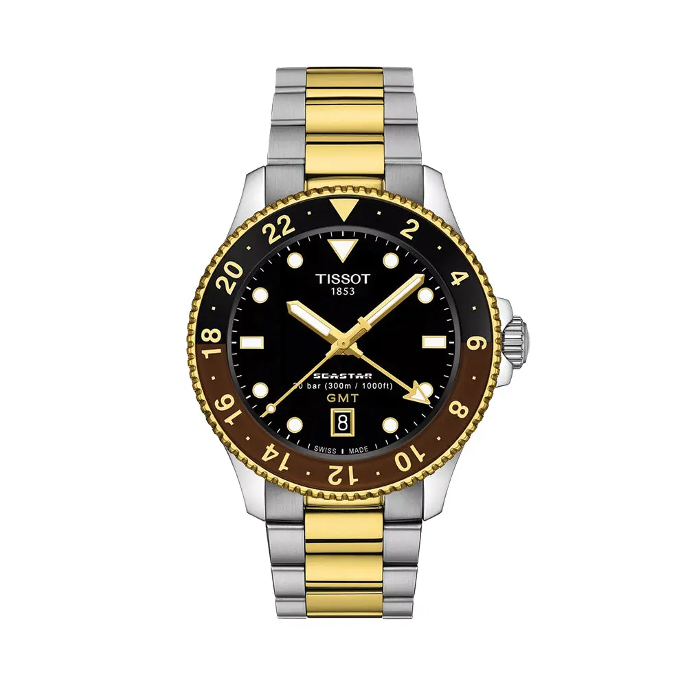 Seastar 1000 Quartz Gmt Gold/Steel 40Mm - Black On Bracelet 1