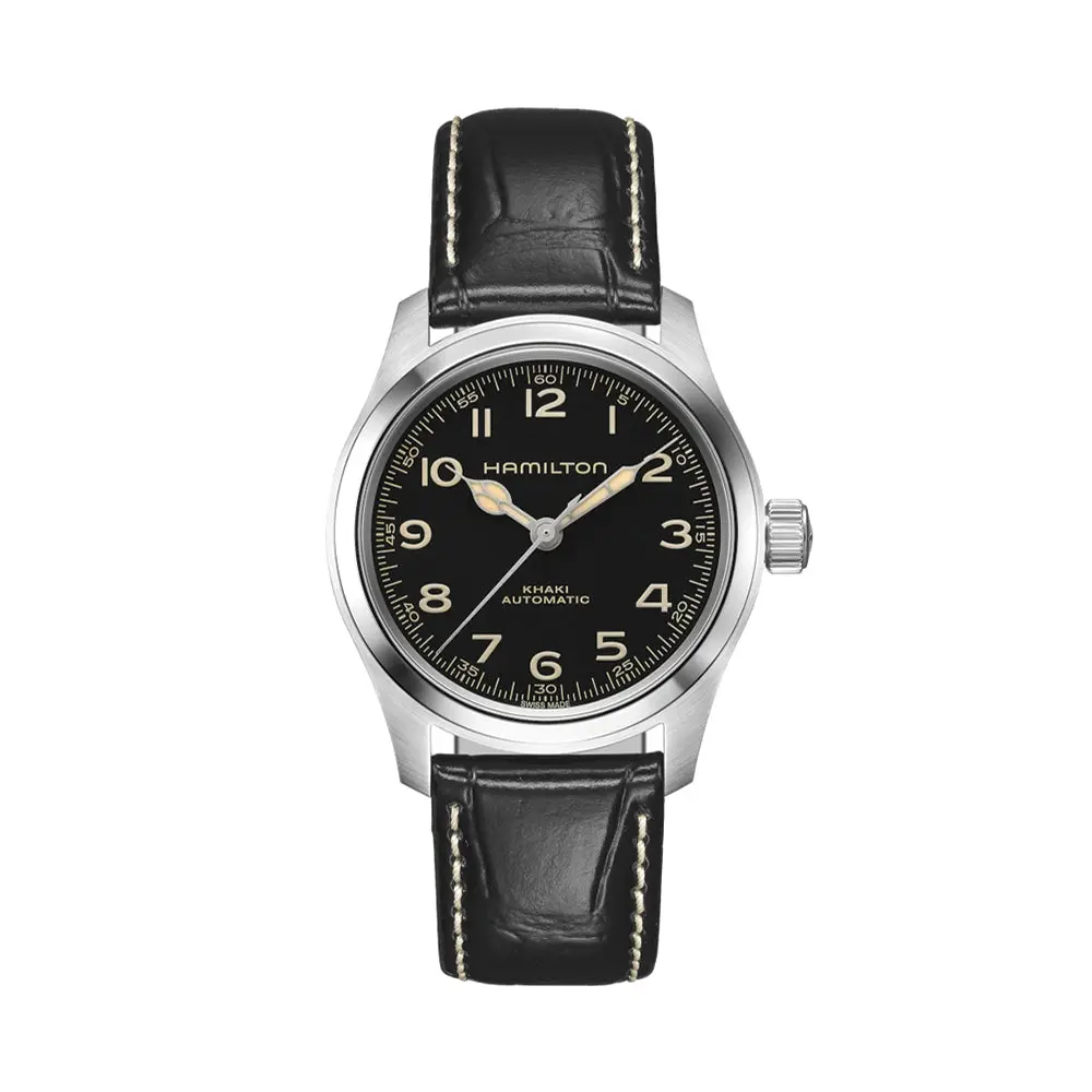 Khaki Field Murph 38Mm - Black On Leather Strap 1
