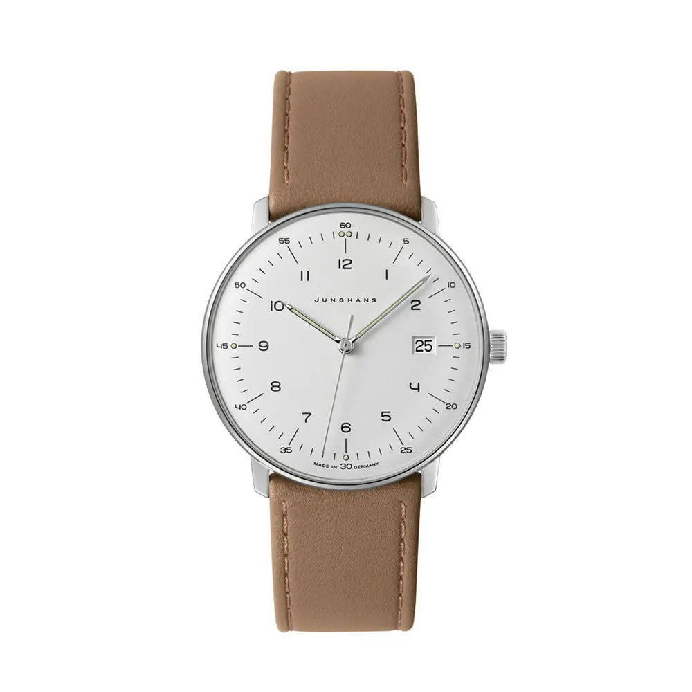 Max Bill Quartz 38Mm - White On Leather Strap 1
