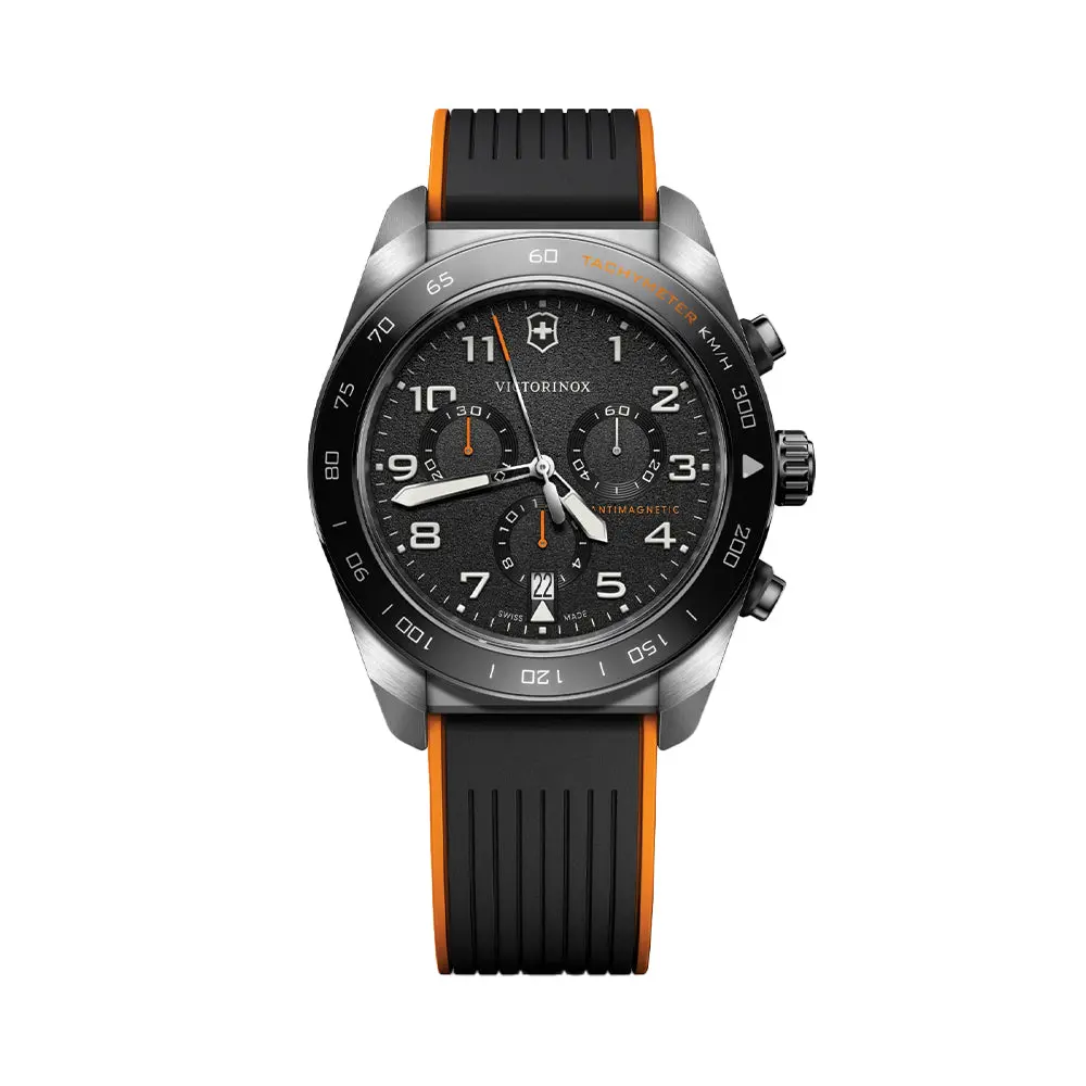 Swiss Army Chrono Quartz 42Mm - Black On Black And Orange Rubber Strap 1