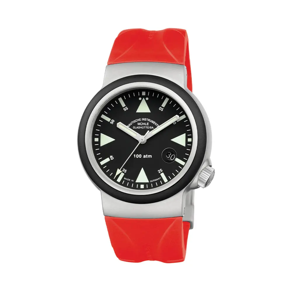S.A.R. Rescue Timer Automatic 42Mm - Black On Red Rubber Strap 1