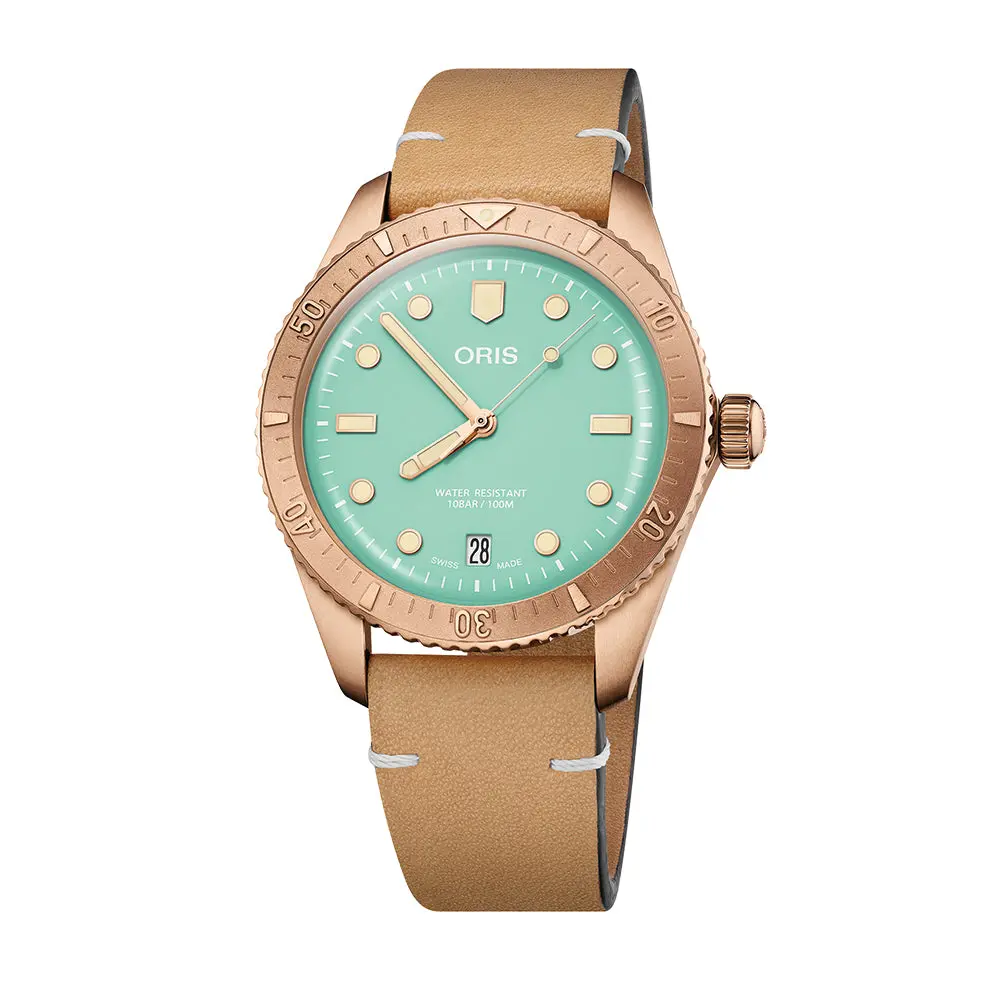 Divers Sixty‑Five 'Cotton Candy' 38Mm - Green On Leather Strap 1