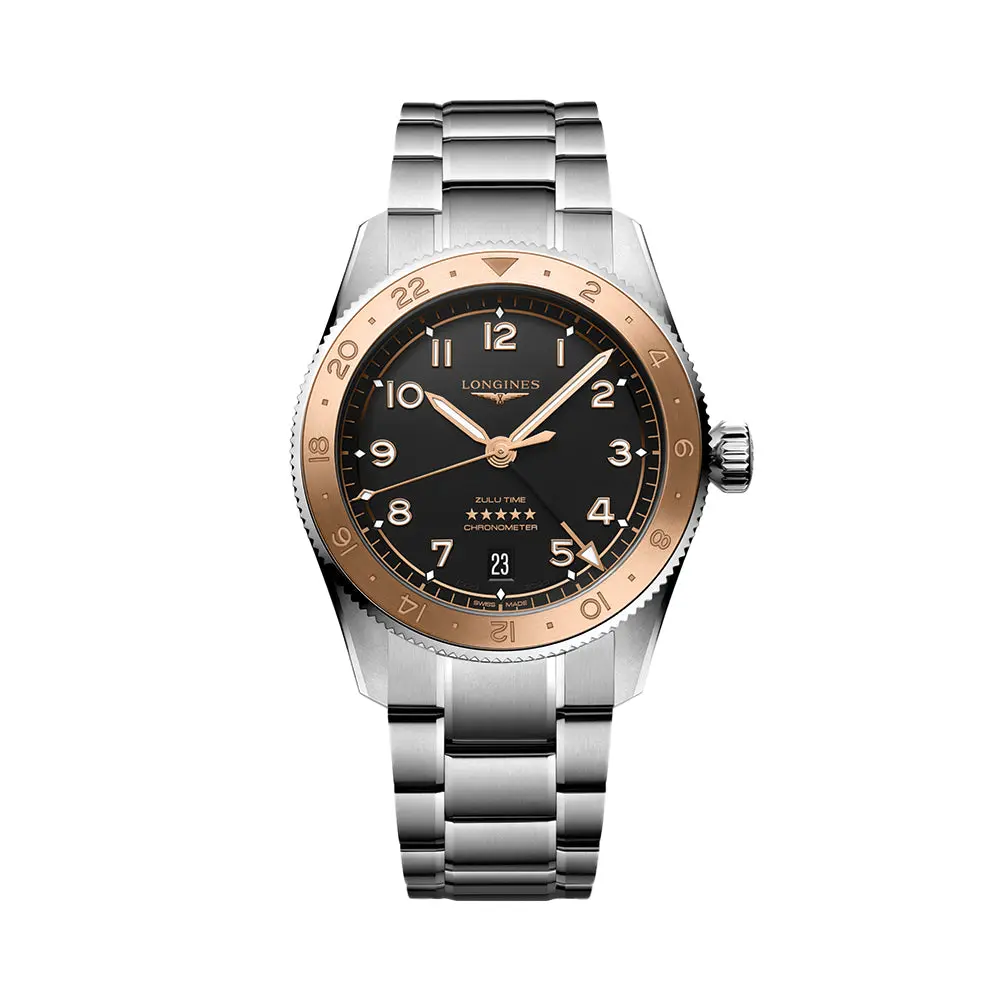 Spirit Zulu Time "1925" 18K Rose-Gold Capped Bezel 39Mm - Black On Bracelet 1