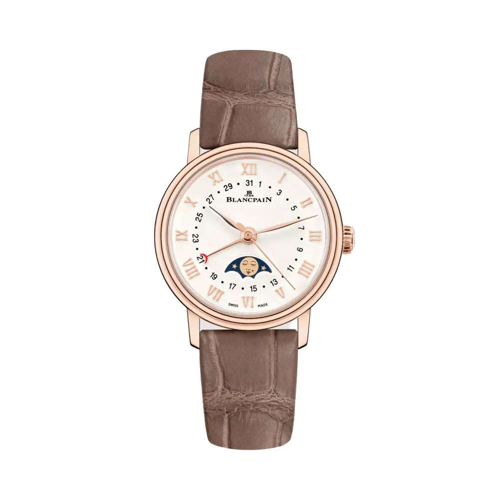 Villeret Calendar Moonphase Red Gold 29.2Mm - Opaline Ivory On Leather Strap 1