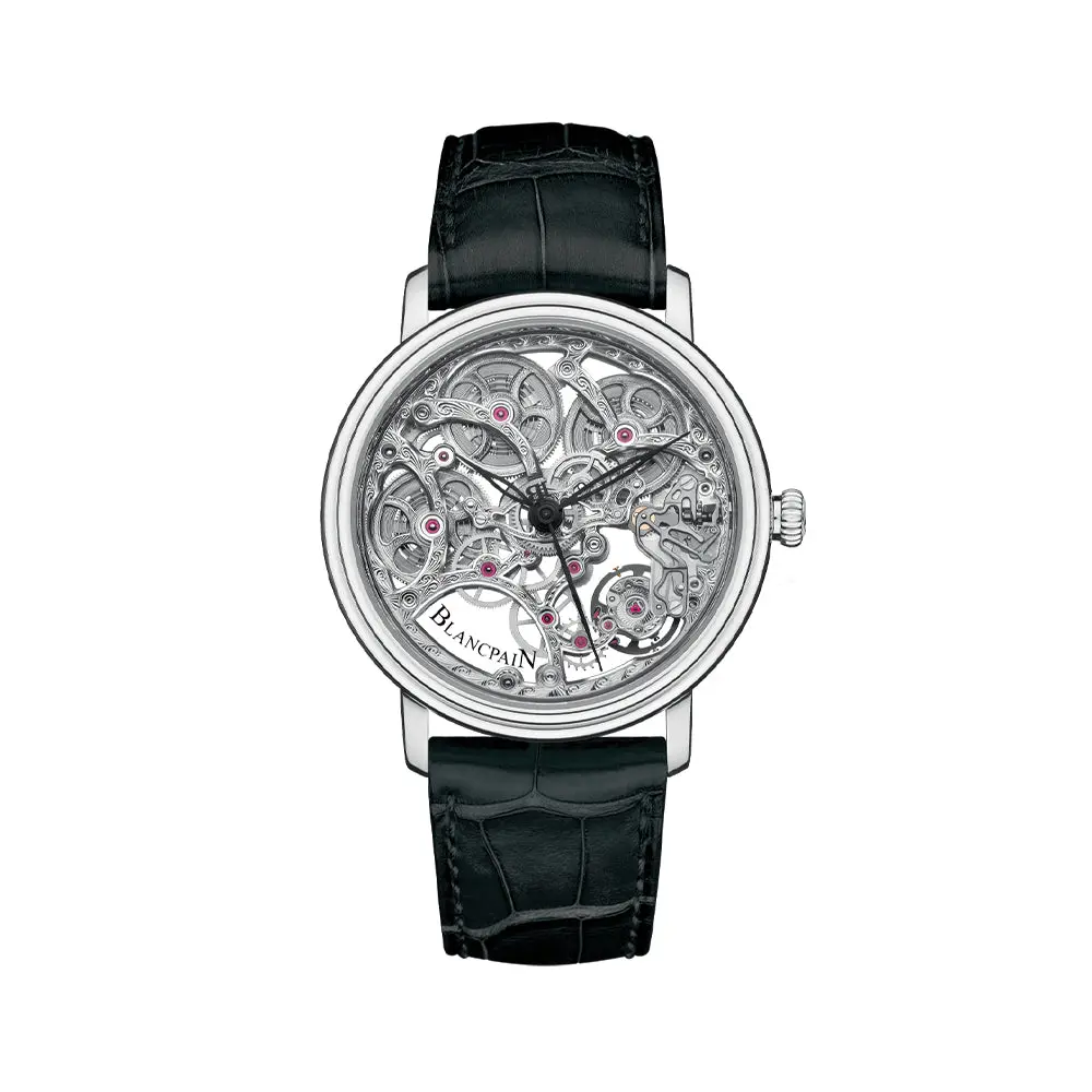 Villeret Squelette 8 Days White Gold 38Mm - Skeleton Dial On Leather Strap 1
