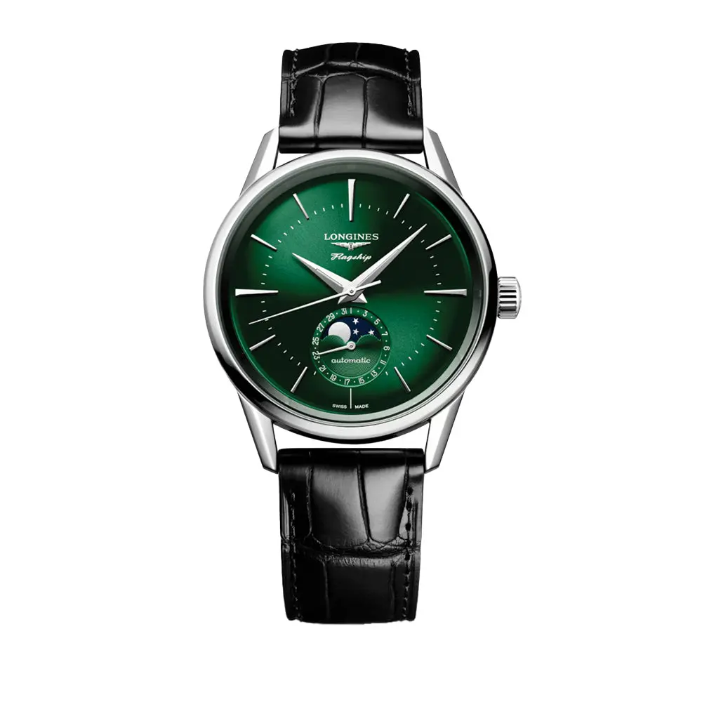 Flagship Heritage Moonphase 38.5Mm - Sunray Green On Leather Strap 1